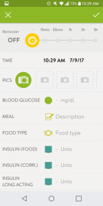 MySugr - BG logging screen