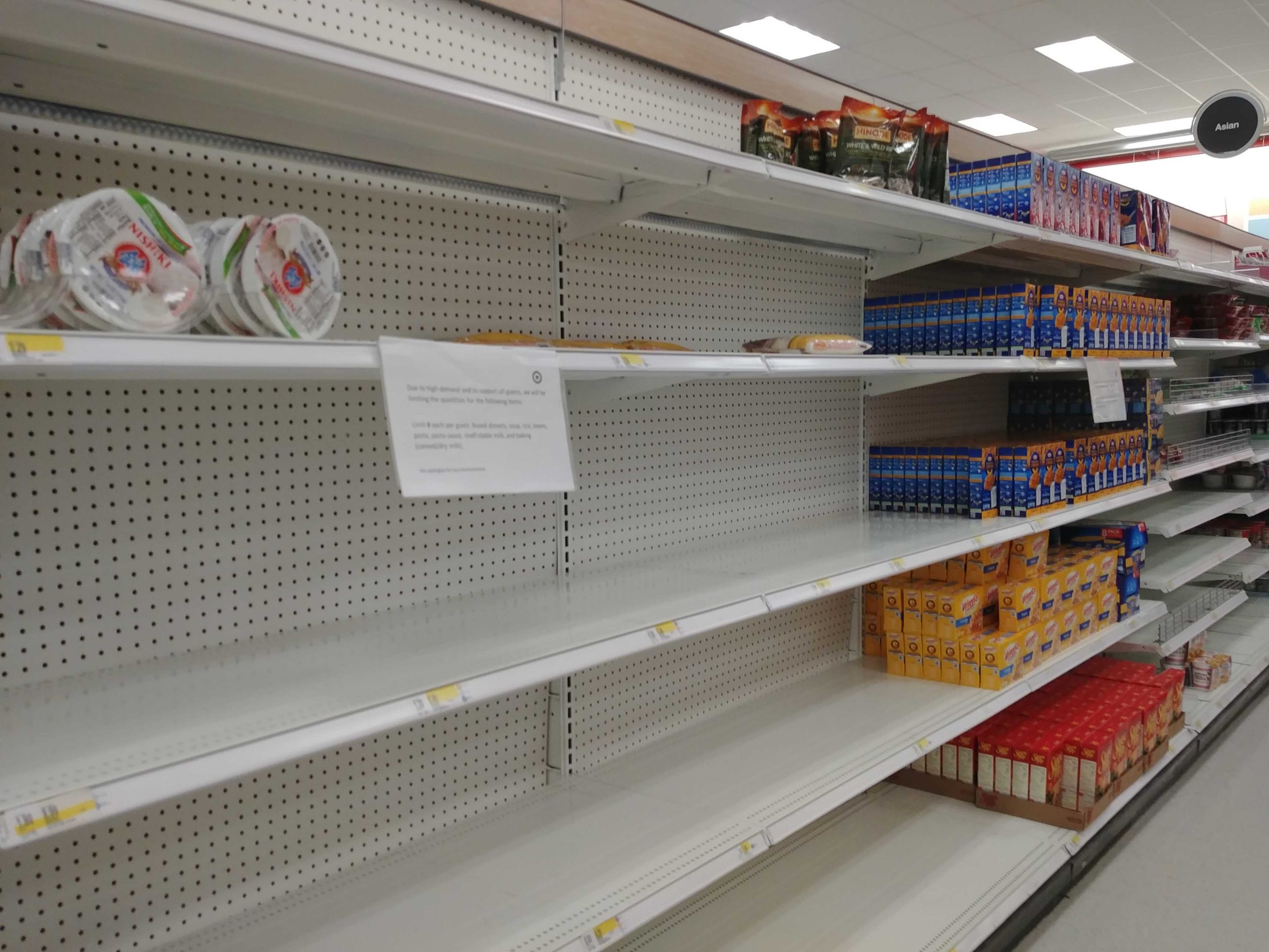 This is a sight we're not used to seeing in the US. Empty grocery shelves and rationing of what is available.